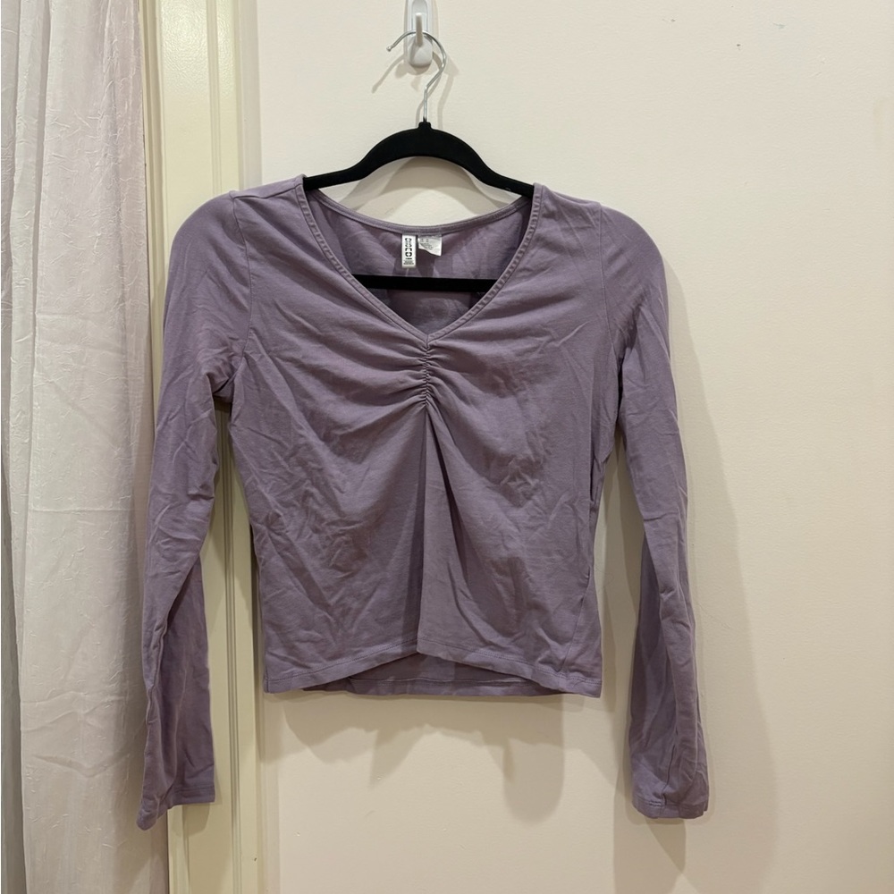 h&m ruched lavender long-sleeve